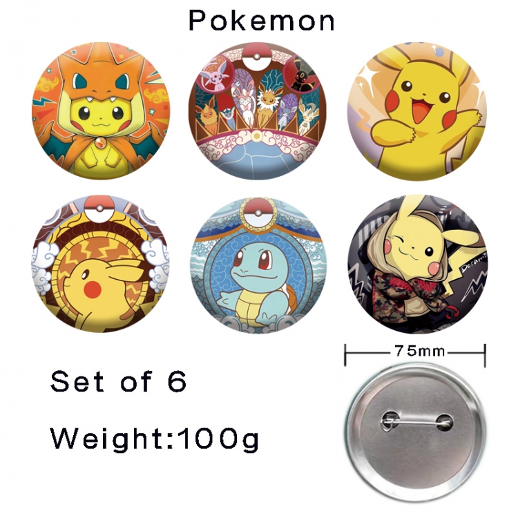 Pokemon Anime tinplate laser iron badge badge badge 75mm  a set of 6