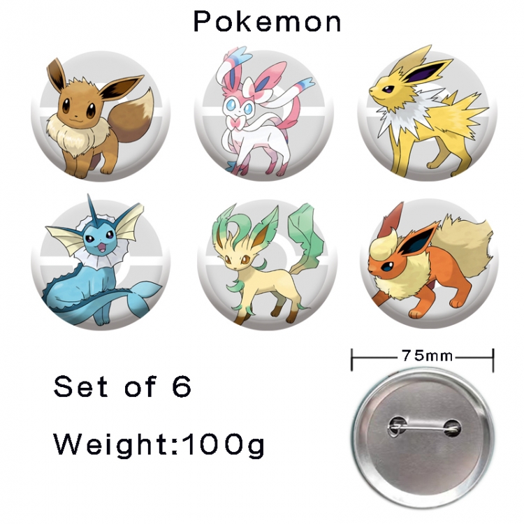 Pokemon Anime tinplate laser iron badge badge badge 75mm  a set of 6