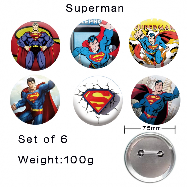 Superman Anime tinplate laser iron badge badge badge 75mm  a set of 6