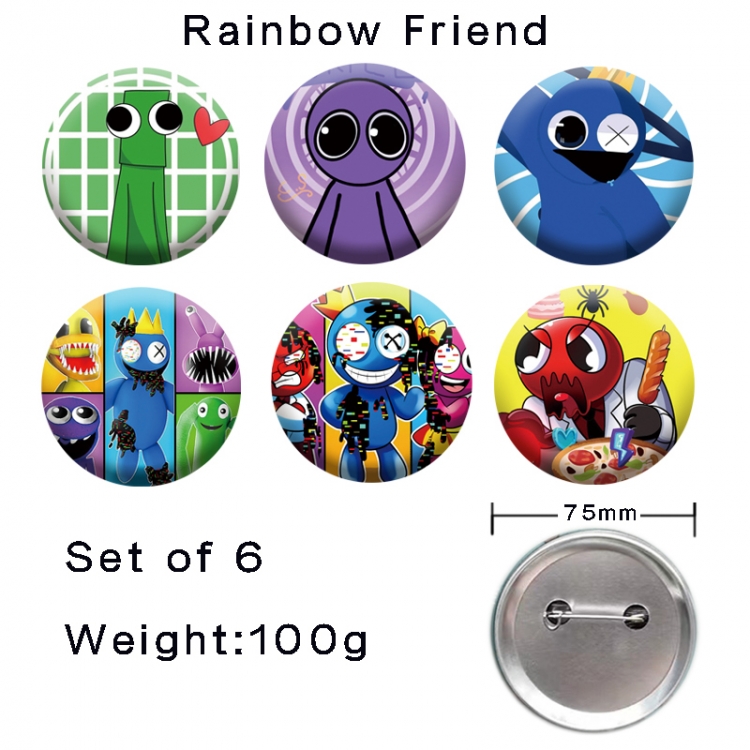Rainbow Friend Anime tinplate laser iron badge badge badge 75mm  a set of 6