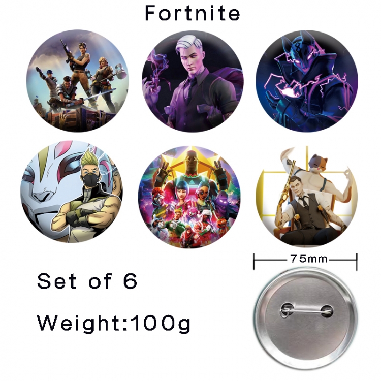 Fortnite Anime tinplate laser iron badge badge badge 75mm  a set of 6