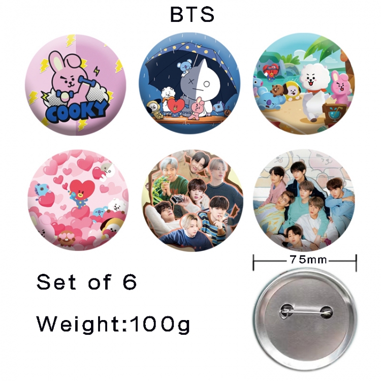 BTS Anime tinplate laser iron badge badge badge 75mm  a set of 6