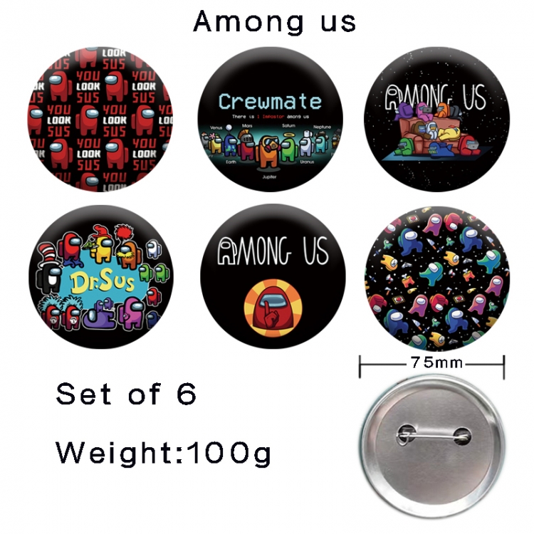 Among us Anime tinplate laser iron badge badge badge 75mm  a set of 6