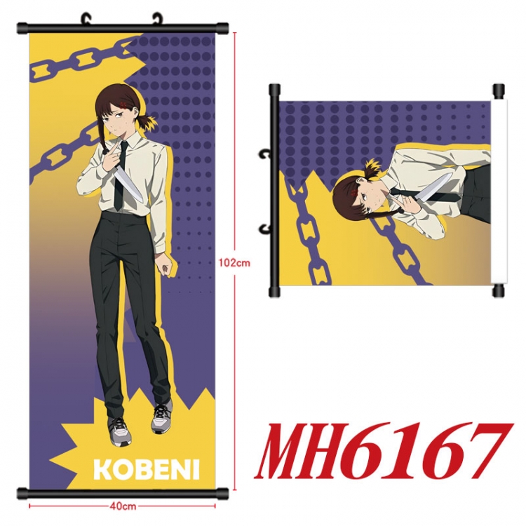 Chainsaw man Anime black Plastic rod Cloth painting Wall Scroll 40X102CM MH6167