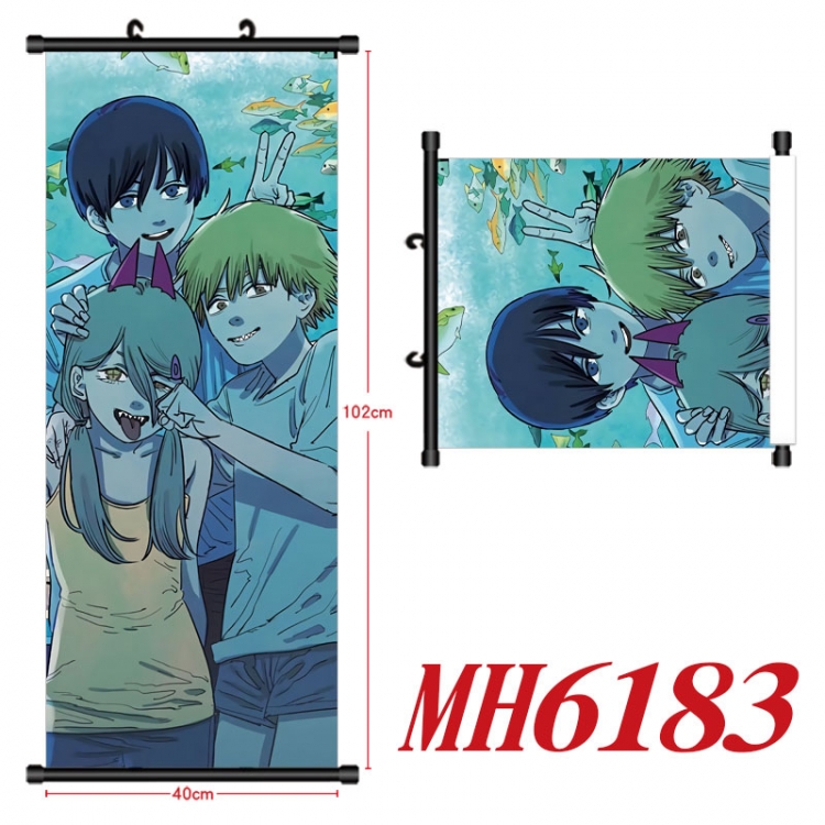 Chainsaw man Anime black Plastic rod Cloth painting Wall Scroll 40X102CM  MH6183