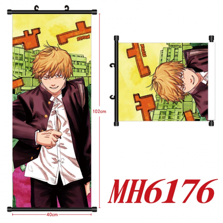 Chainsaw man Anime black Plastic rod Cloth painting Wall Scroll 40X102CM MH6176