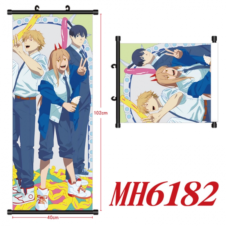 Chainsaw man Anime black Plastic rod Cloth painting Wall Scroll 40X102CM MH6182