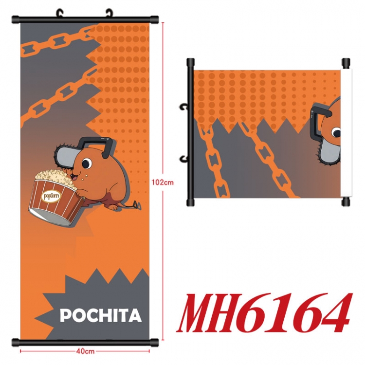 Chainsaw man Anime black Plastic rod Cloth painting Wall Scroll 40X102CM  MH6164