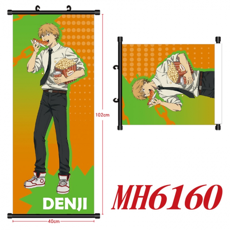 Chainsaw man Anime black Plastic rod Cloth painting Wall Scroll 40X102CM MH6160