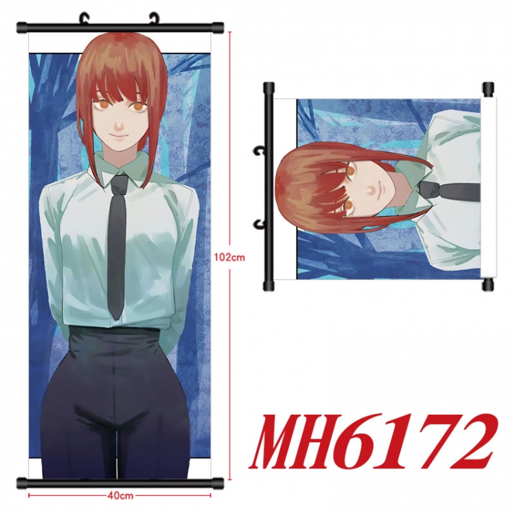 Chainsaw man Anime black Plastic rod Cloth painting Wall Scroll 40X102CM  MH6172