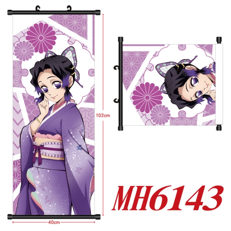 Demon Slayer Kimets Anime black Plastic rod Cloth painting Wall Scroll 40X102CM  MH6143