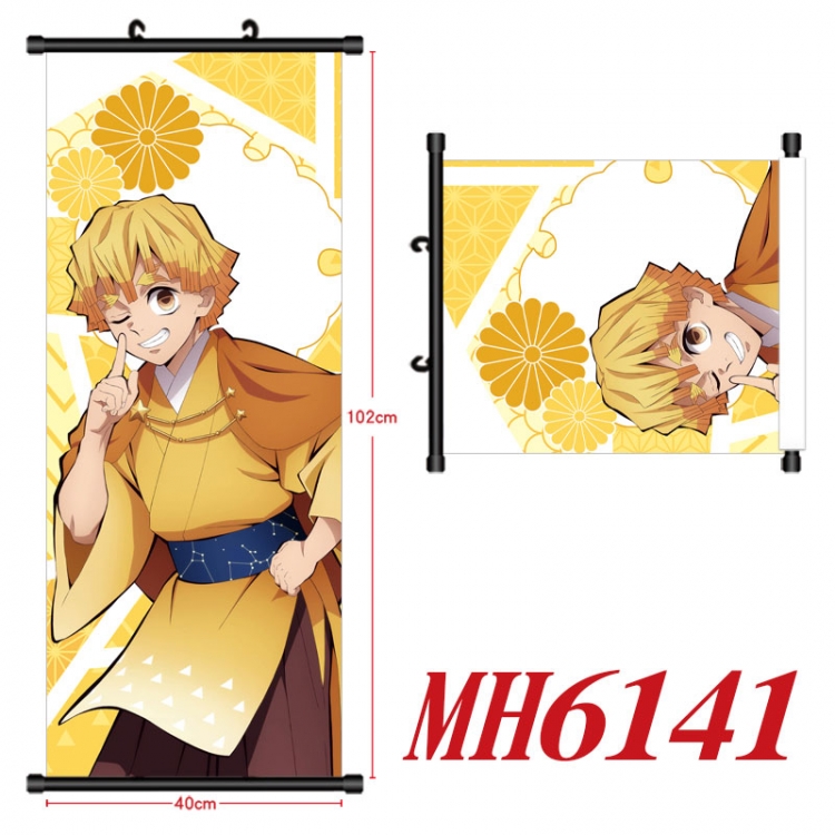 Demon Slayer Kimets Anime black Plastic rod Cloth painting Wall Scroll 40X102CM MH6141