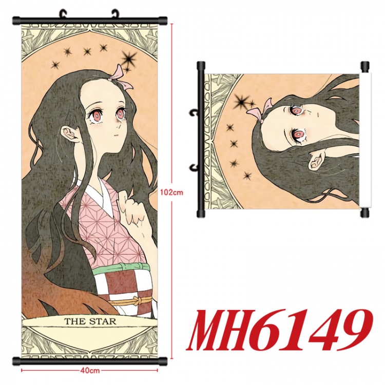 Demon Slayer Kimets Anime black Plastic rod Cloth painting Wall Scroll 40X102CM MH6149