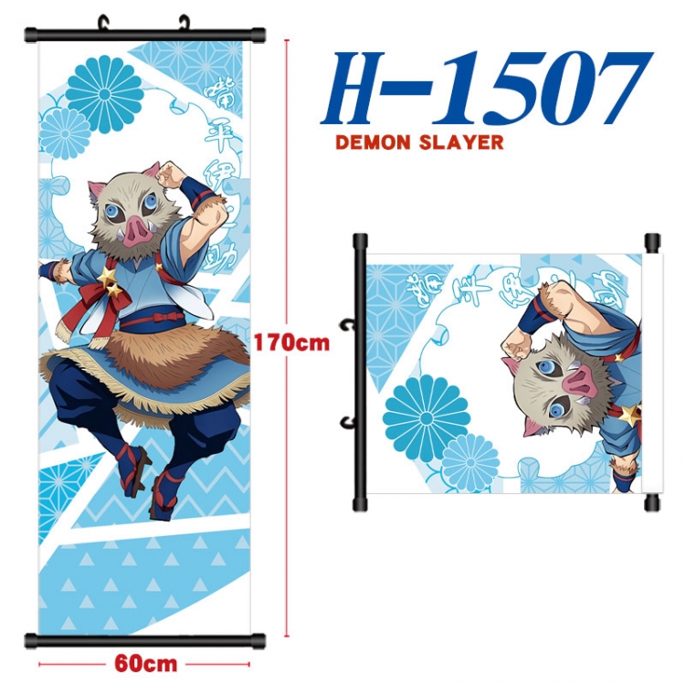 Demon Slayer Kimets Black plastic rod cloth hanging canvas painting Wall Scroll 60x170cm  H-1507