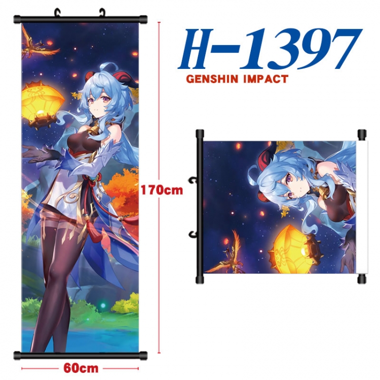 Genshin Impact Black plastic rod cloth hanging canvas painting Wall Scroll 60x170cm H-1397
