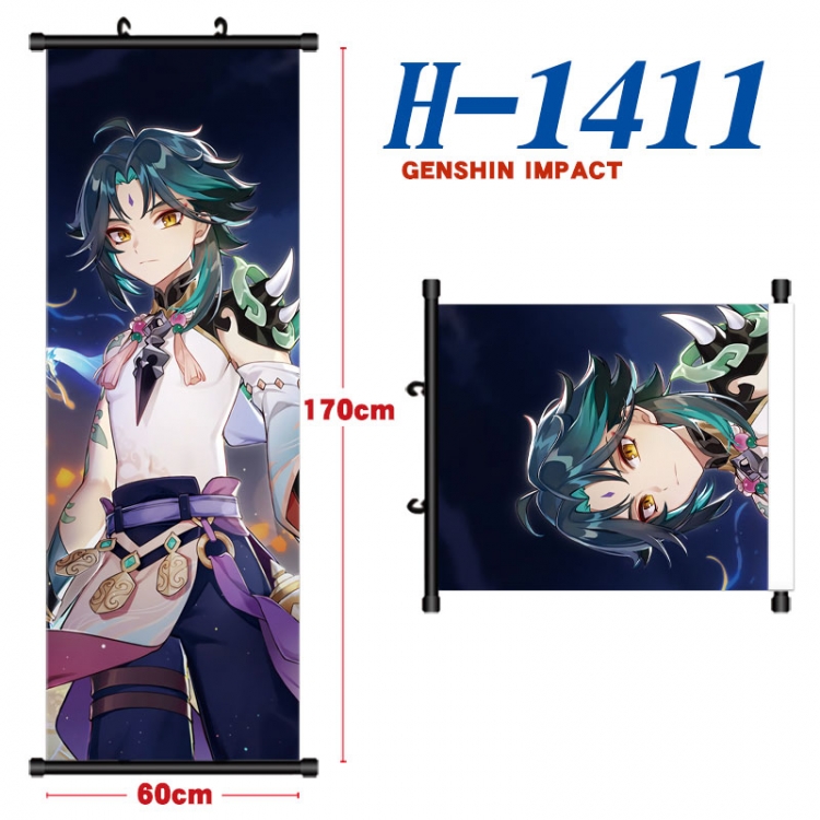 Genshin Impact Black plastic rod cloth hanging canvas painting Wall Scroll 60x170cm  H-1411