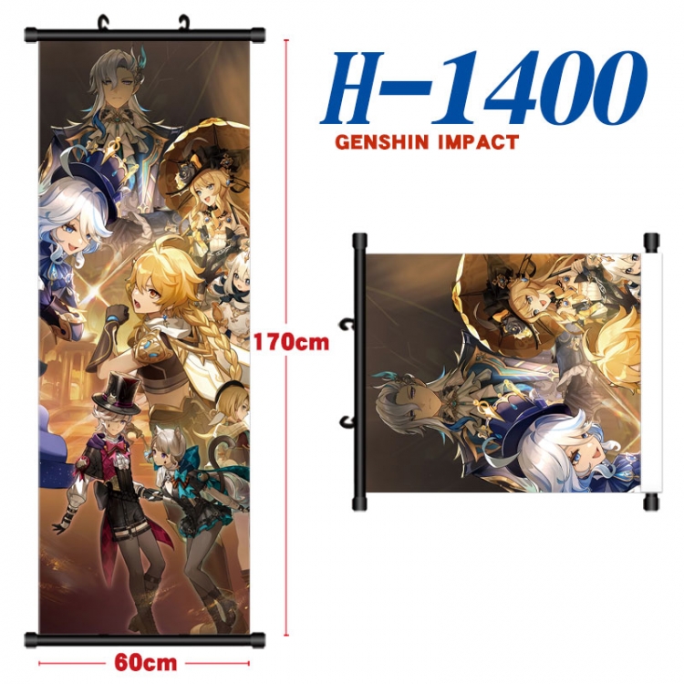 Genshin Impact Black plastic rod cloth hanging canvas painting Wall Scroll 60x170cm H-1400