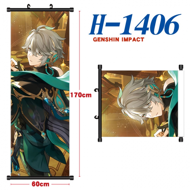 Genshin Impact Black plastic rod cloth hanging canvas painting Wall Scroll 60x170cm H-1406