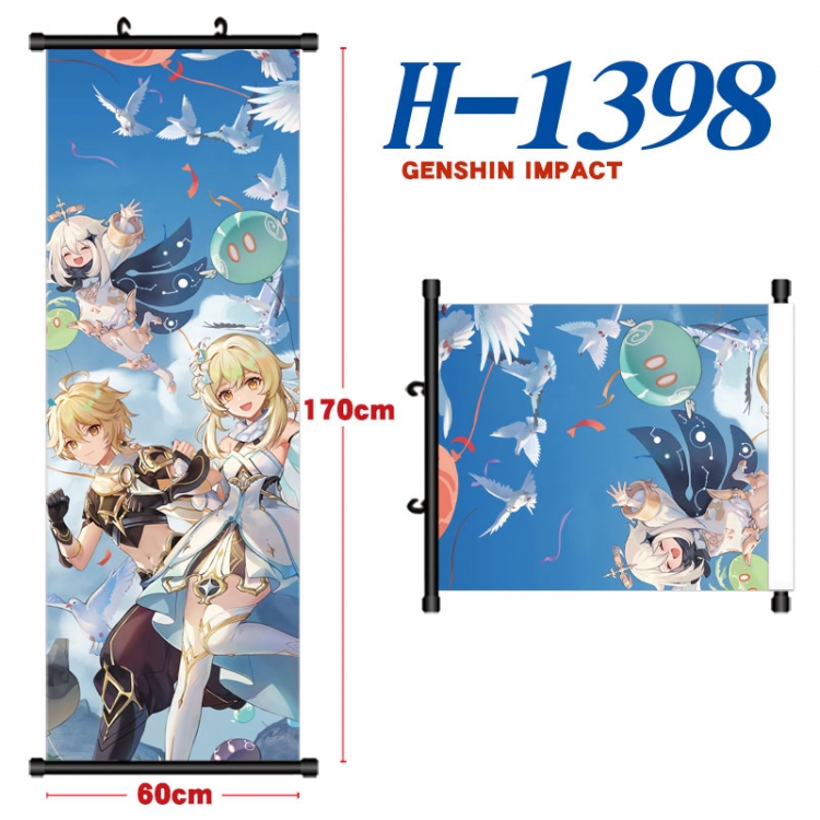 Genshin Impact Black plastic rod cloth hanging canvas painting Wall Scroll 60x170cm H-1398