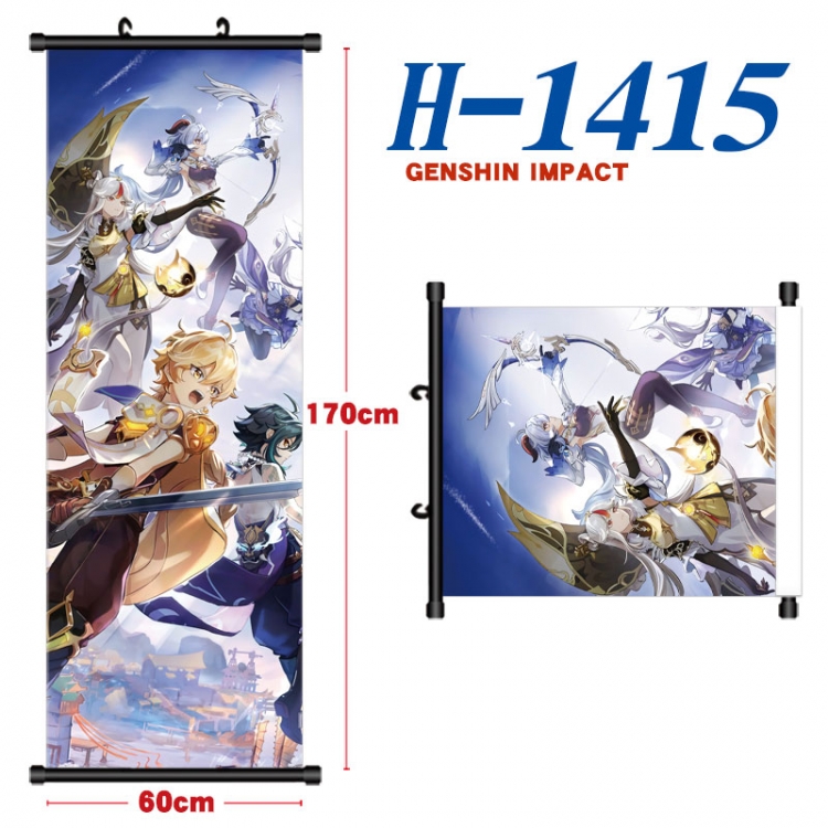 Genshin Impact Black plastic rod cloth hanging canvas painting Wall Scroll 60x170cm H-1415