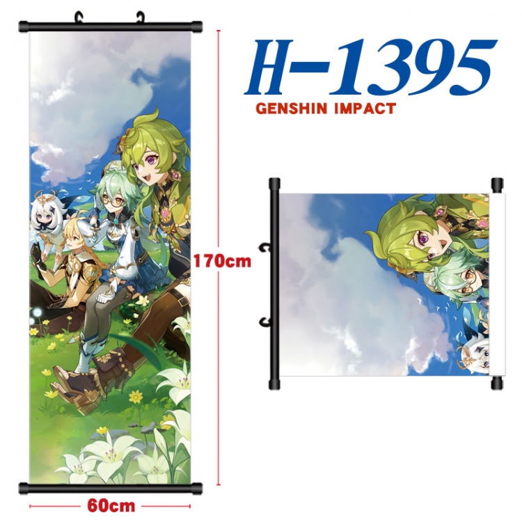 Genshin Impact Black plastic rod cloth hanging canvas painting Wall Scroll 60x170cm  H-1395