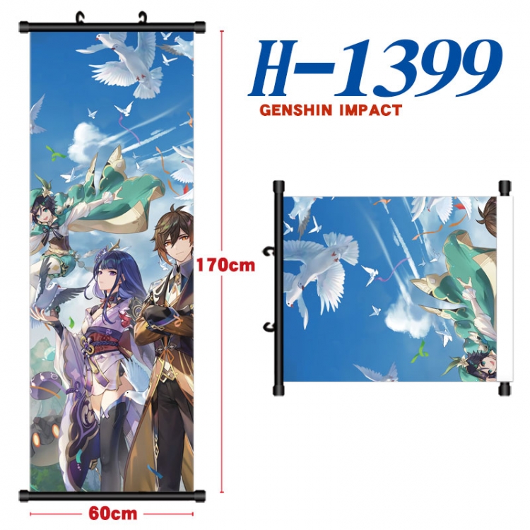Genshin Impact Black plastic rod cloth hanging canvas painting Wall Scroll 60x170cm H-1399