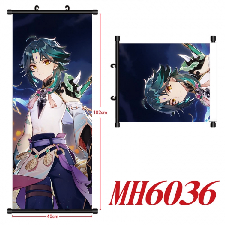 Genshin Impact Anime black Plastic rod Cloth painting Wall Scroll 40X102CM  MH6036