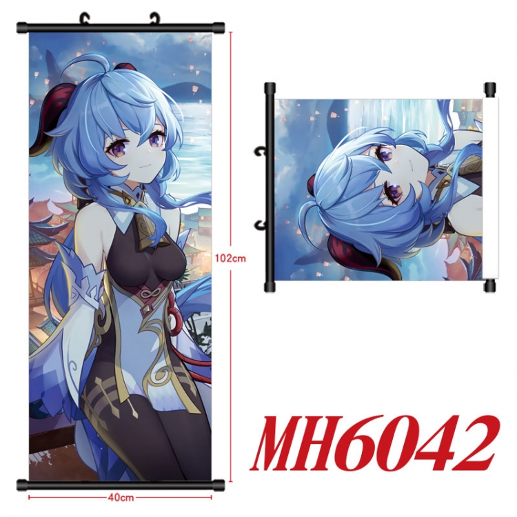Genshin Impact Anime black Plastic rod Cloth painting Wall Scroll 40X102CM  MH6042