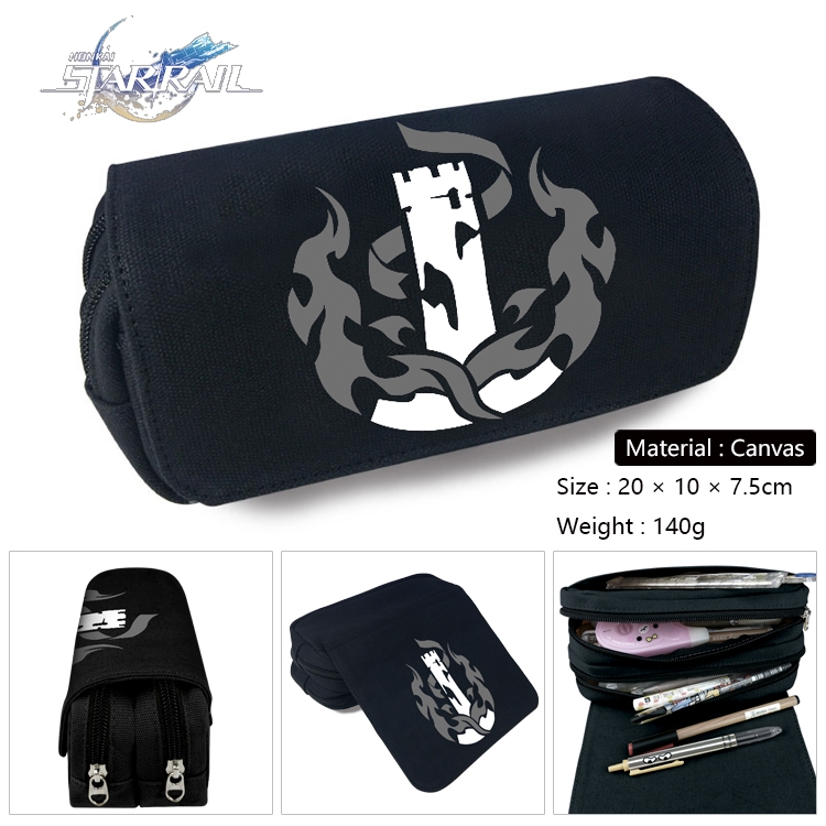 Honkai: Star Rail Anime Multi-Function Double Zipper Canvas Cosmetic Bag Pen Case 20x10x7.5cm
