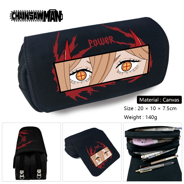 Chainsaw man Anime Multi-Function Double Zipper Canvas Cosmetic Bag Pen Case 20x10x7.5cm