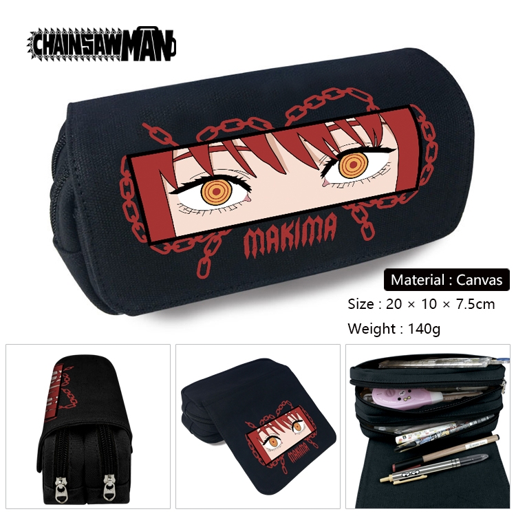 Chainsaw man Anime Multi-Function Double Zipper Canvas Cosmetic Bag Pen Case 20x10x7.5cm