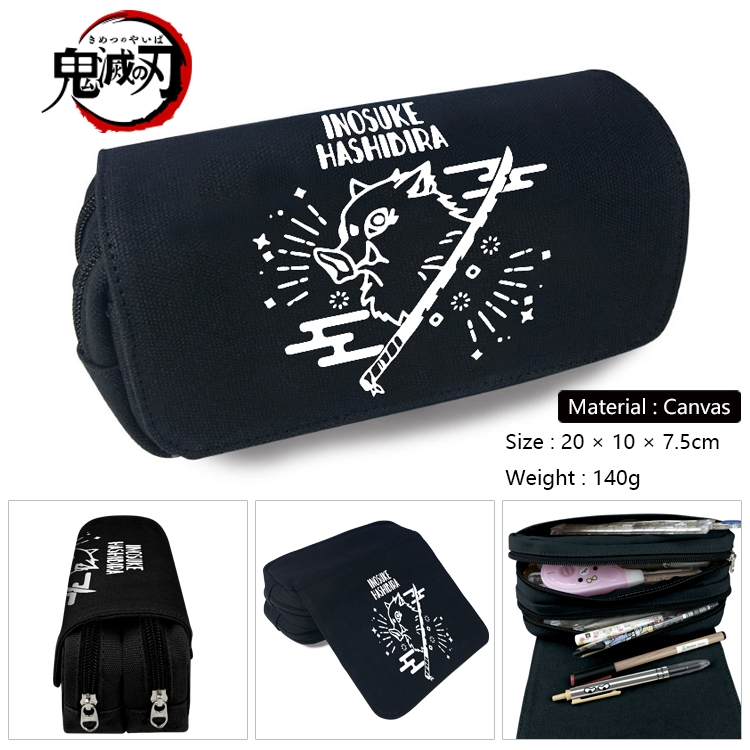 Demon Slayer Kimets Anime Multi-Function Double Zipper Canvas Cosmetic Bag Pen Case 20x10x7.5cm