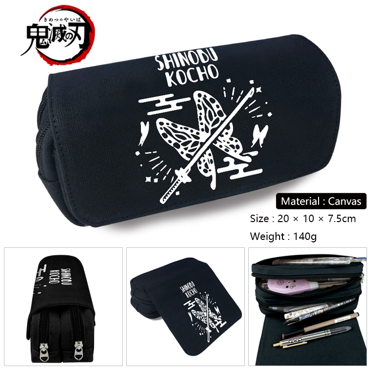 Demon Slayer Kimets Anime Multi-Function Double Zipper Canvas Cosmetic Bag Pen Case 20x10x7.5cm