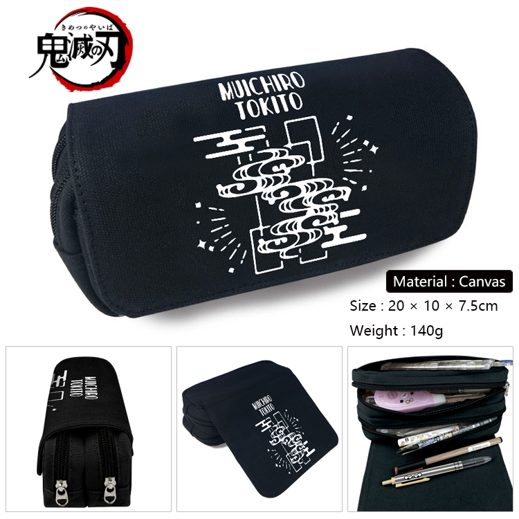 Demon Slayer Kimets Anime Multi-Function Double Zipper Canvas Cosmetic Bag Pen Case 20x10x7.5cm