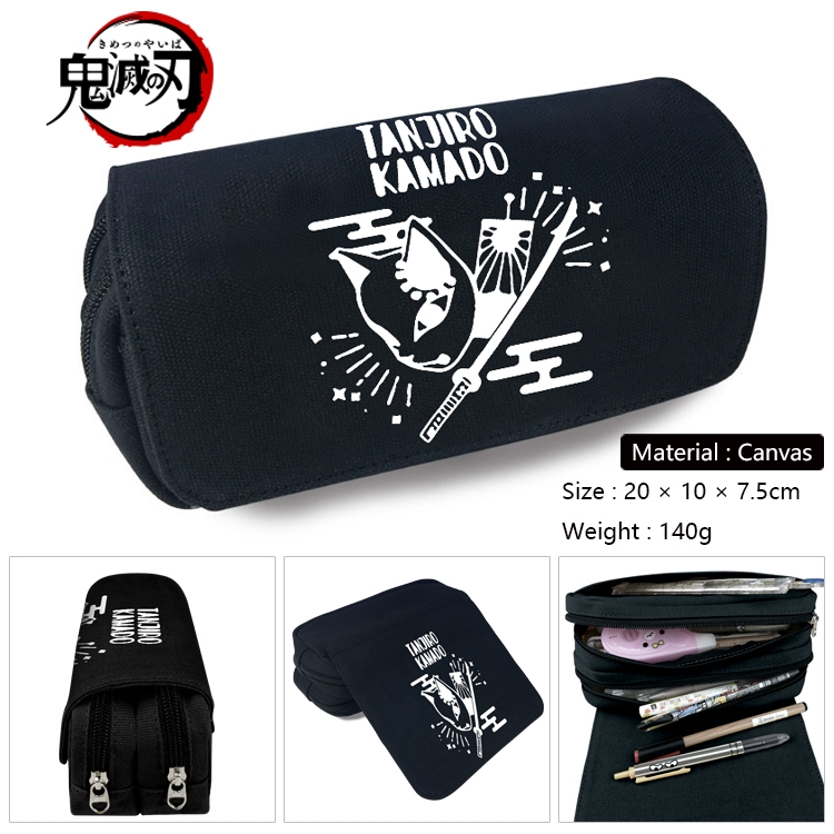 Demon Slayer Kimets Anime Multi-Function Double Zipper Canvas Cosmetic Bag Pen Case 20x10x7.5cm