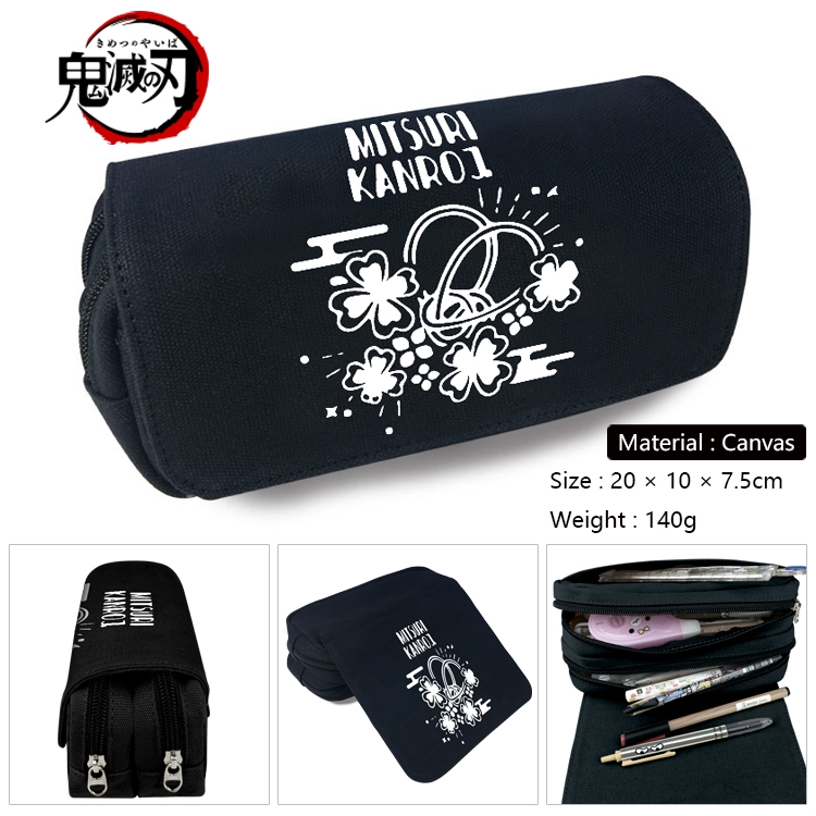 Demon Slayer Kimets Anime Multi-Function Double Zipper Canvas Cosmetic Bag Pen Case 20x10x7.5cm