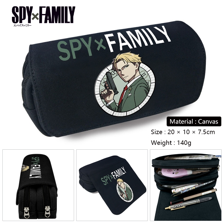 SPY×FAMILY Anime Multi-Function Double Zipper Canvas Cosmetic Bag Pen Case 20x10x7.5cm