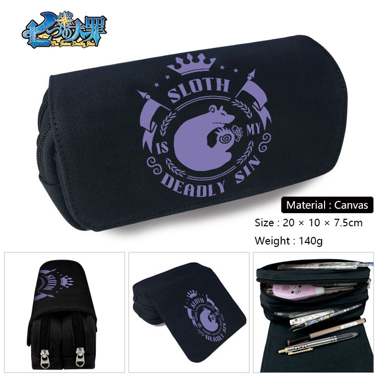 The Seven Deadly Sins Anime Multi-Function Double Zipper Canvas Cosmetic Bag Pen Case 20x10x7.5cm