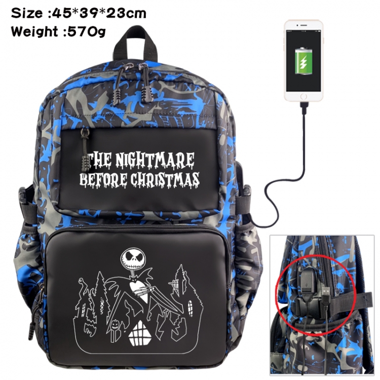 The Nightmare Before Christmas Anime waterproof nylon camouflage backpack School Bag 45X39X23CM