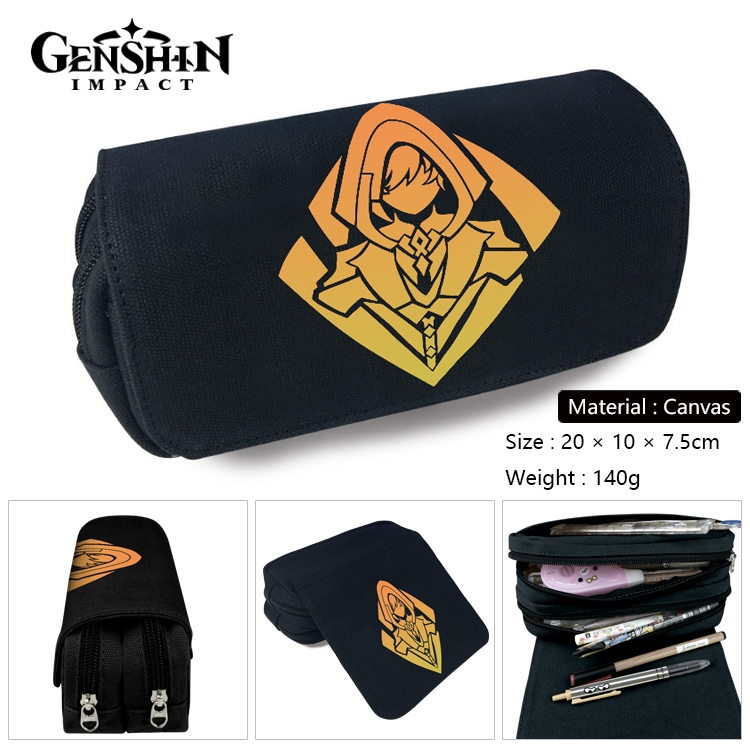 Genshin Impact Anime Multi-Function Double Zipper Canvas Cosmetic Bag Pen Case 20x10x7.5cm