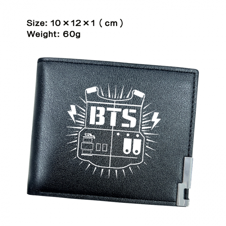 BTS Anime Peripheral PU Half Fold Black Leather Wallet Zero Wallet 10x12x1cm