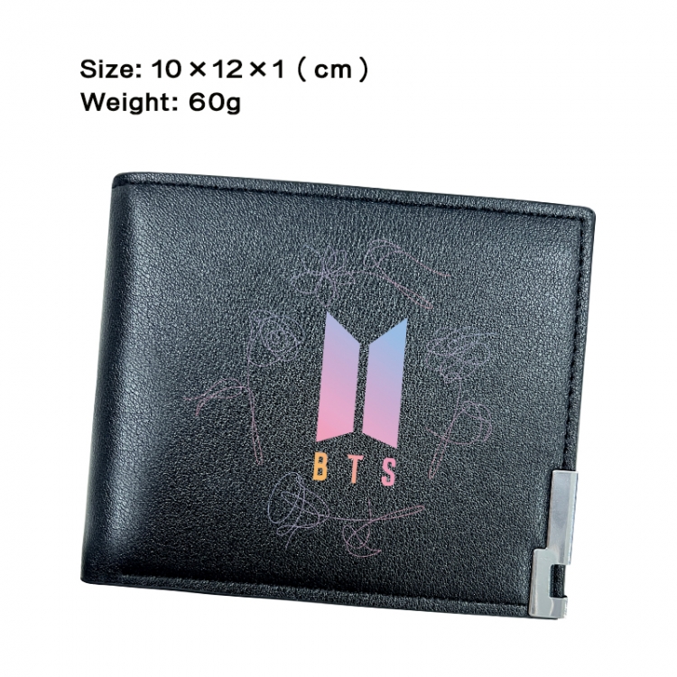 BTS Anime Peripheral PU Half Fold Black Leather Wallet Zero Wallet 10x12x1cm