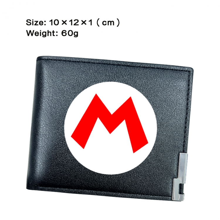 Super Mario Anime Peripheral PU Half Fold Black Leather Wallet Zero Wallet 10x12x1cm
