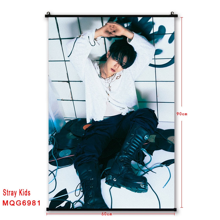 Stray Kids Anime black Plastic rod Cloth painting Wall Scroll 60X90CM MQG-6981