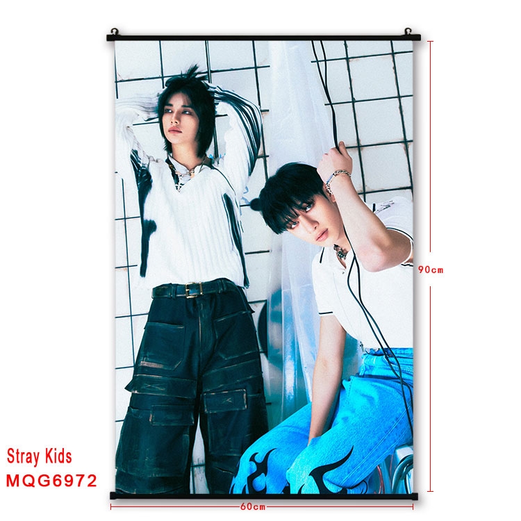 Stray Kids Anime black Plastic rod Cloth painting Wall Scroll 60X90CM  MQG-6972