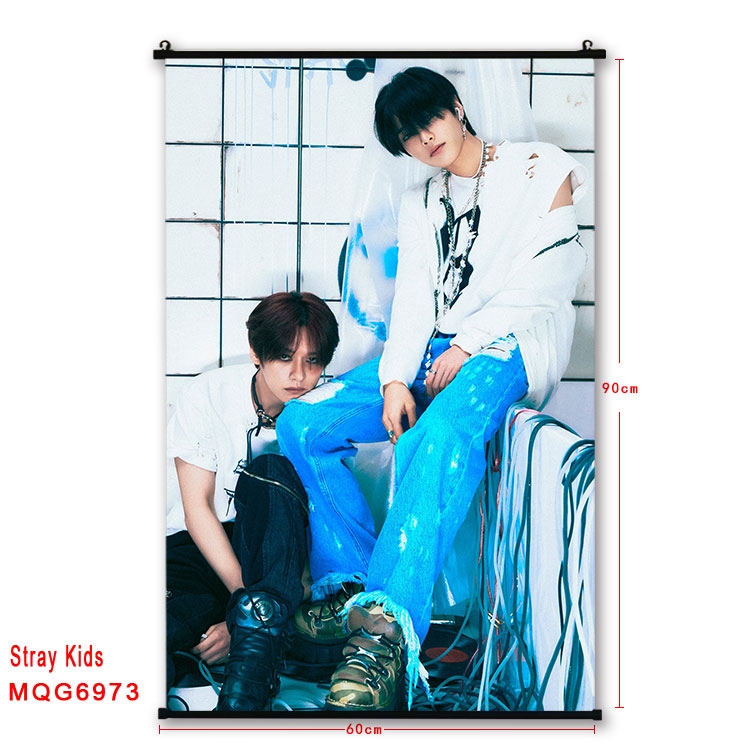 Stray Kids Anime black Plastic rod Cloth painting Wall Scroll 60X90CM MQG-6973