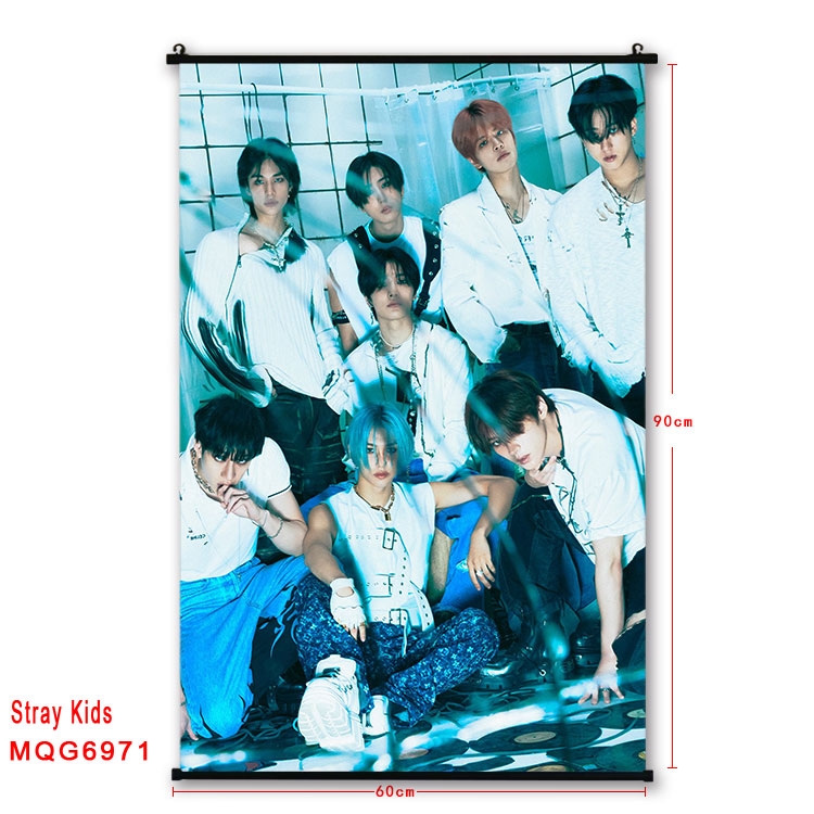 Stray Kids Anime black Plastic rod Cloth painting Wall Scroll 60X90CM  MQG-6971