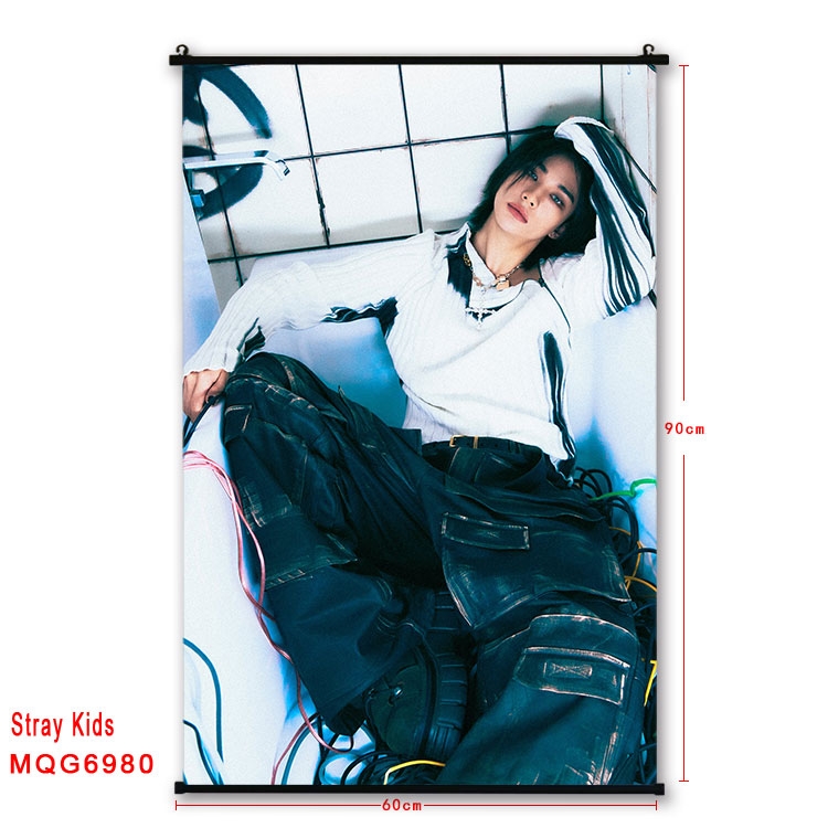 Stray Kids Anime black Plastic rod Cloth painting Wall Scroll 60X90CM MQG-6980