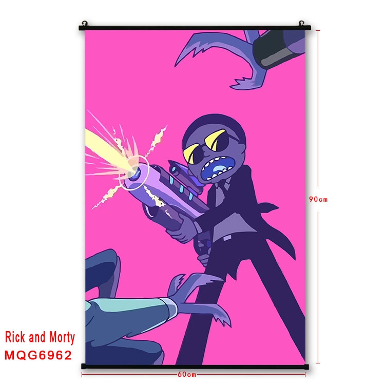 Rick and Morty Anime black Plastic rod Cloth painting Wall Scroll 60X90CM MQG-6962