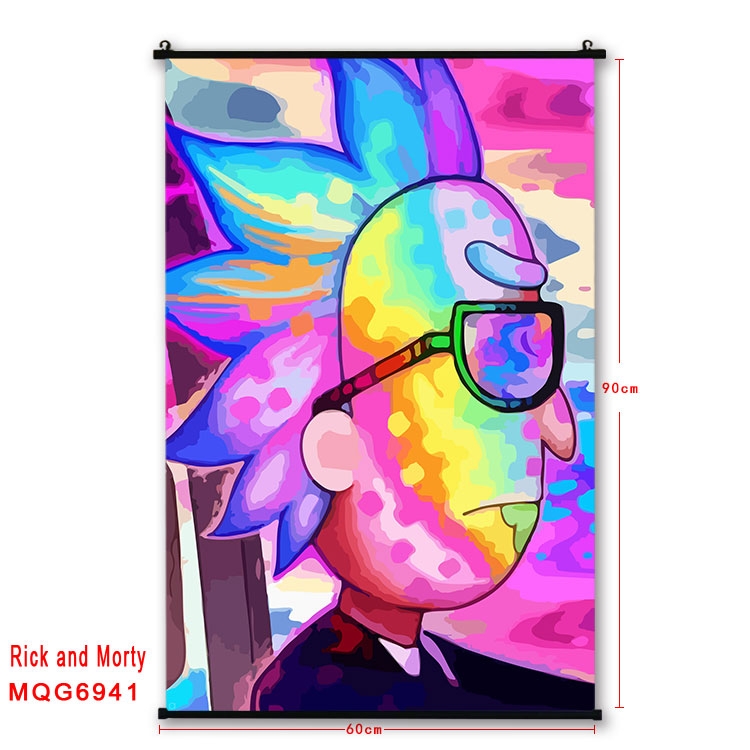 Rick and Morty Anime black Plastic rod Cloth painting Wall Scroll 60X90CM MQG-6941